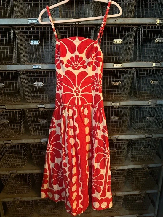 FARM Rio Red Palermo Sleeveless Midi Dress Size Small 38470 - Picture 5 of 16